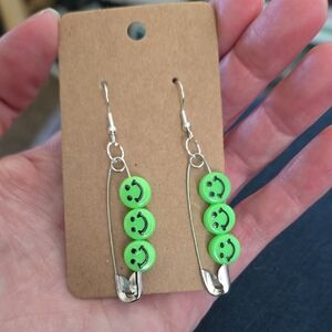 Green Smiley Face Earrings